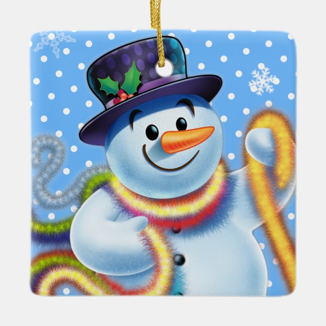 Christmas tree decoration Snowman & tinsel. (Front)
