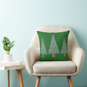 Christmas tree decoration with red bows gold bells throw pillow