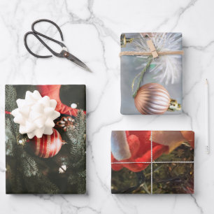 Christmas Tree Decorations Close-up Photo Wrapping Paper Sheet
