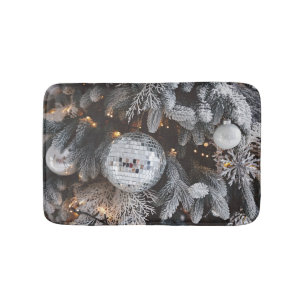 Christmas tree decorations, festive light backgrou bath mat