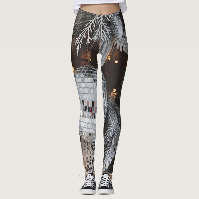 Christmas tree decorations, festive light backgrou leggings (Front)