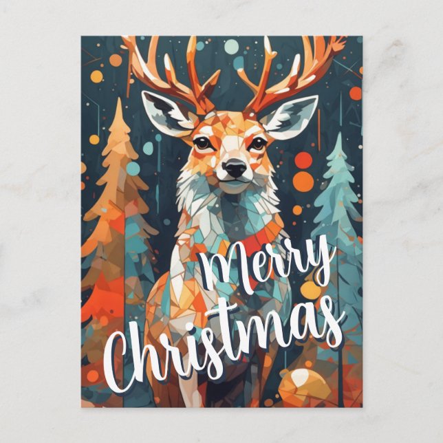 Christmas Tree Deer Greeting Postcard (Front)