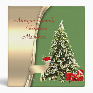 Christmas Tree,Deer with Santa Hat,Presents,Gold Binder
