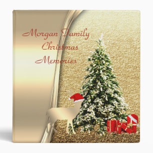 Christmas Tree,Deer with Santa Hat,Presents,Gold Binder