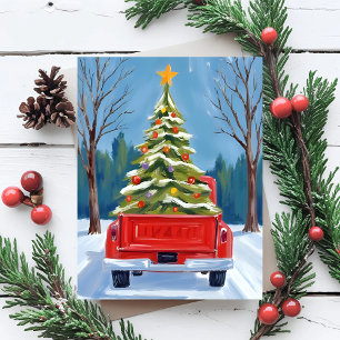 Christmas Tree Delivery Red Truck Watercolor Holiday Card