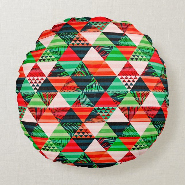 Christmas tree design full of colours  throw pillo round pillow (Front)