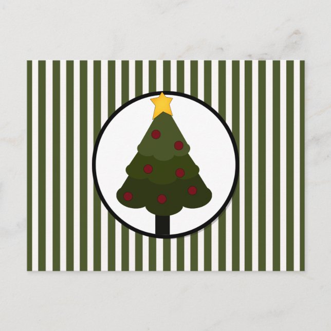 Christmas Tree Design on Green Stripes Holiday Postcard (Front)