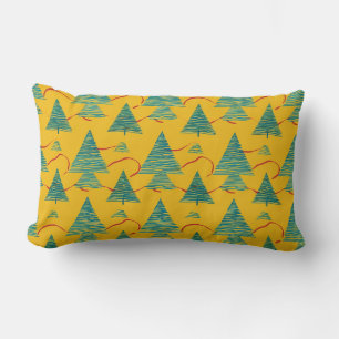Christmas tree design on warm golden yellow lumbar pillow