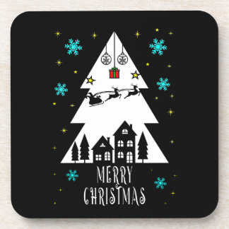 Christmas tree design with sleigh black coaster