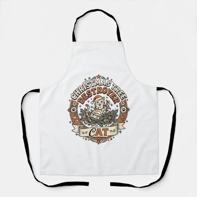 Christmas Tree Destroyer Cat Christmas Tree Destro Apron (Front)