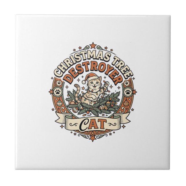 Christmas Tree Destroyer Cat Christmas Tree Destro Tile (Front)