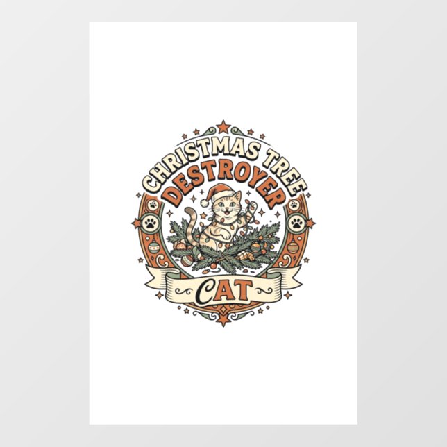 Christmas Tree Destroyer Cat Christmas Tree Destro Window Cling (Sheet)