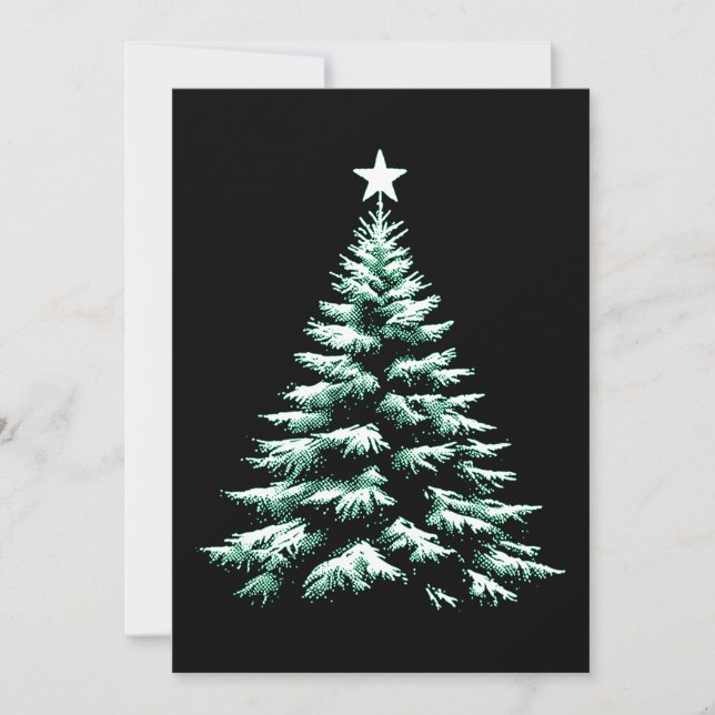 Christmas Tree Distresed Grunge Green & Black Holiday Card (Front)