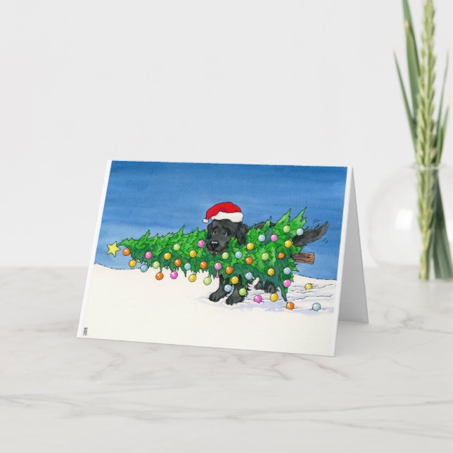 Christmas Tree Dog - The dog and the Christmas tre Holiday Card (Front)