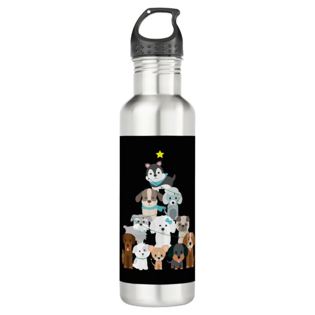 Christmas Tree Dogs 710 Ml Water Bottle (Front)