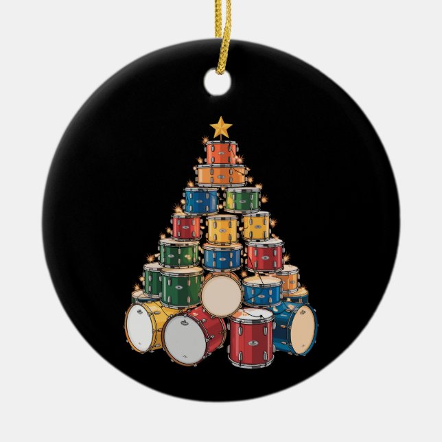 Christmas Tree Drummer Music Holiday Drum Band Ceramic Ornament (Front)