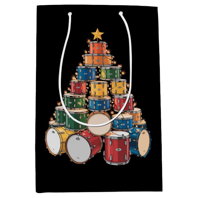 Christmas Tree Drummer Music Holiday Drum Band Medium Gift Bag (Front)