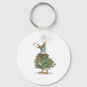 Christmas Tree Duck Singing for Funny Holiday Love Keychain