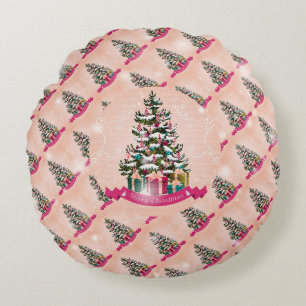 Christmas Tree Elegant Gift Round Pillow