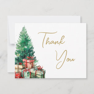 Christmas Tree Elegant Gold Script Business  Thank You Card