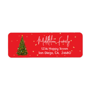Christmas Tree Elegant Seasonal Red White Label