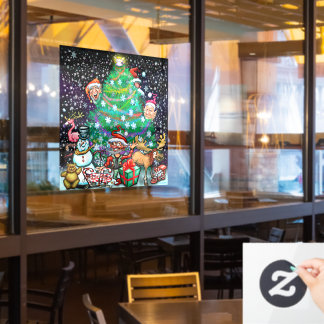 Christmas Tree Elves and Santa Window Cling