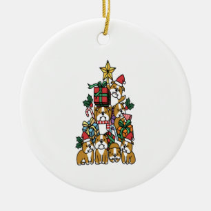 Christmas Tree English Bulldog Dog Long Sleeve Ceramic Ornament