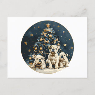 Christmas Tree English Bulldog Puppies Holiday Postcard