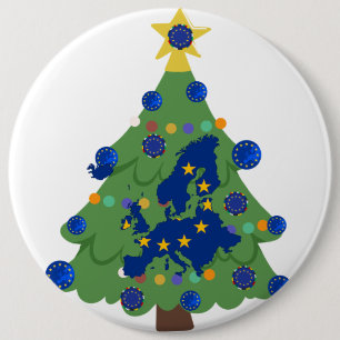 Christmas Tree - European Union Flag EU Euro 6 Inch Round Button