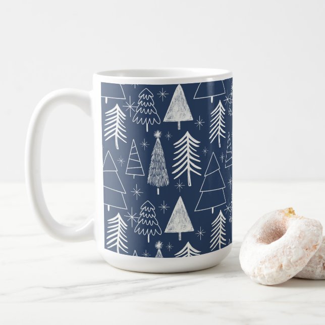 Christmas Tree - Evergreen Tree - Pine Tree Blue Coffee Mug (With Donut)