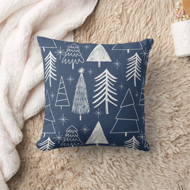 Christmas Tree - Evergreen Tree - Pine Tree Blue Throw Pillow (Blanket)