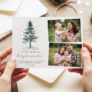 Christmas Tree Everything is Fine Script Photo Holiday Card