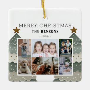 Christmas Tree Family 6 Photo Collage  Ceramic Ornament