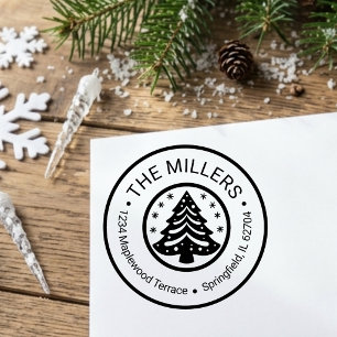 Christmas Tree Family Name Return Address Custom Rubber Stamp
