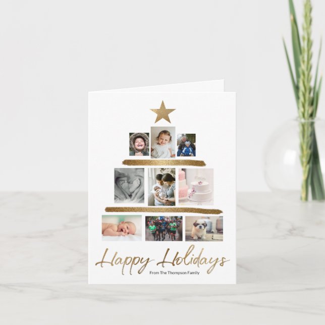 Christmas tree Family photo Collage and letter Holiday Card (Front)