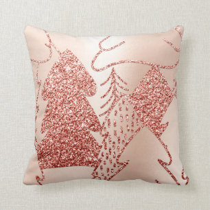 Christmas Tree Fancy Glitter Rose Gold Blush Snow Throw Pillow