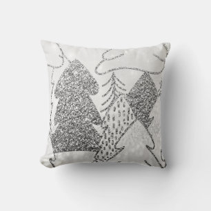 Christmas Tree Fancy Glitter Silver Grey Winter1 Throw Pillow