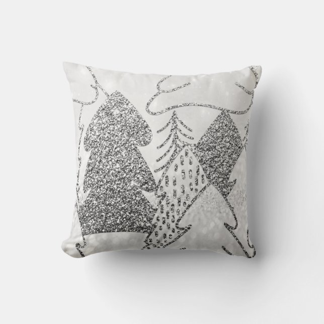 Christmas Tree Fancy Glitter Silver Grey Winter1 Throw Pillow (Front)