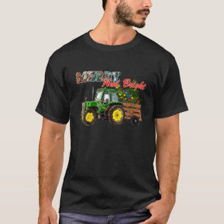 Christmas Tree Farm Green Tractor Merry And Bright T-Shirt