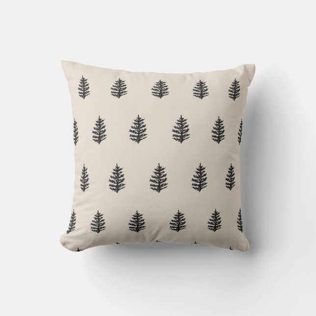 Christmas Tree Farm Illustration Buffalo Check Throw Pillow (Front)