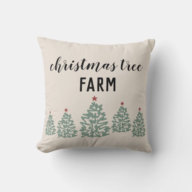 Christmas Tree Farm Illustration Holiday Throw Pillow (Front)