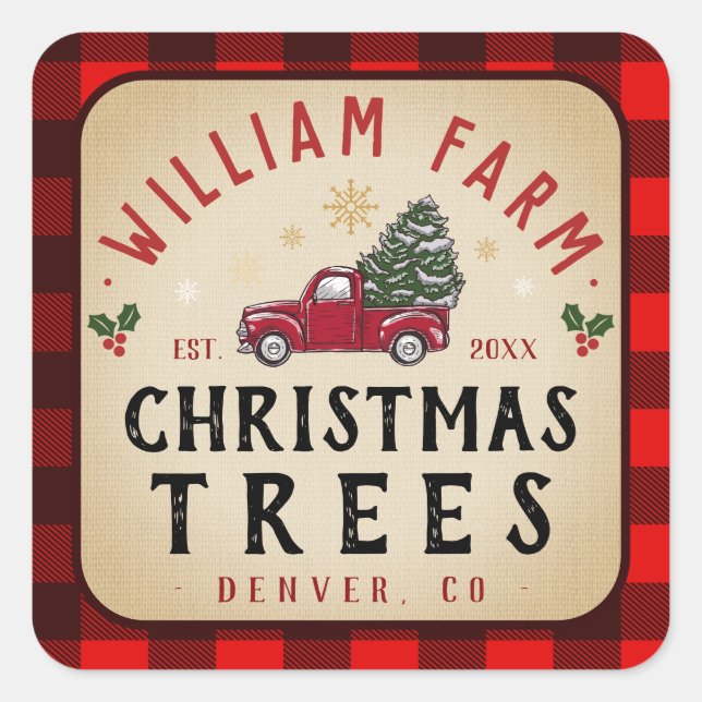 Christmas Tree Farm Pine Trees farmhouse style Square Sticker (Front)