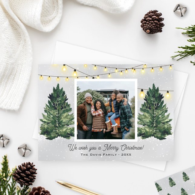 Christmas Tree Farm String Lights Photo Holiday Card (Creator Uploaded)