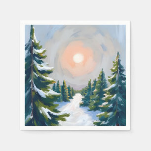 Christmas Tree Farm Watercolor Painting Holiday Napkin