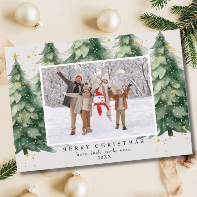 Christmas Tree Faux Glitter 4 Photo Christmas Holiday Card (Creator Uploaded)