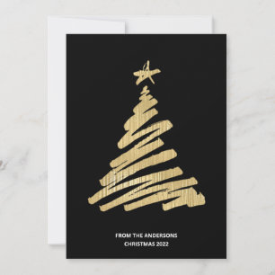 Christmas Tree Faux Gold Foil and Black Holiday Card