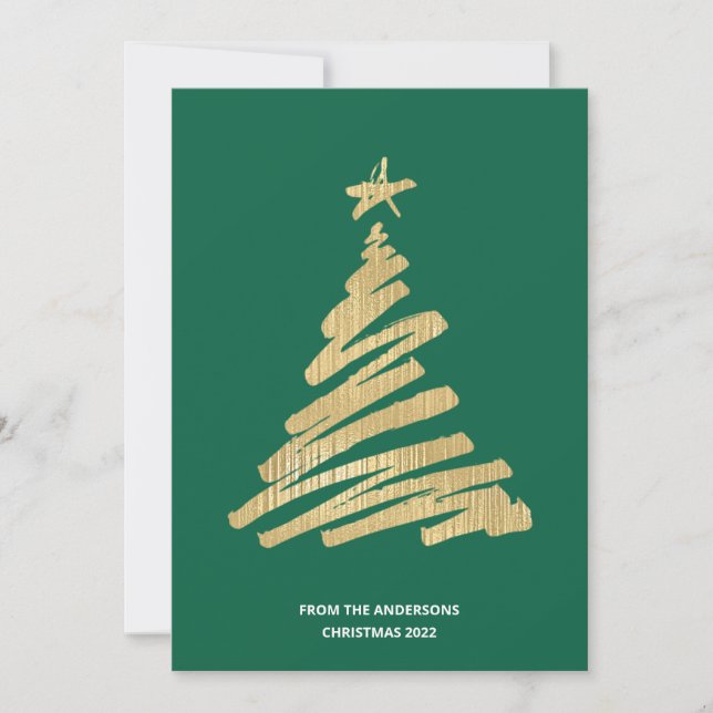 Christmas Tree Faux Gold Foil and Green Holiday Card (Front)