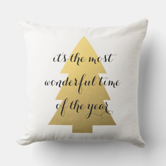 Christmas tree faux gold outdoor pillow (Front)
