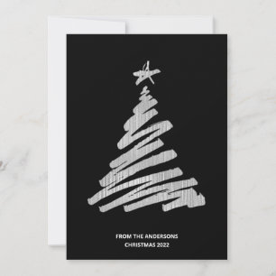 Christmas Tree Faux Silver Foil and Black Holiday Card