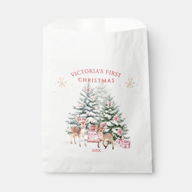 Christmas Tree Fawn Baby's First Christmas Favour Bag (Front)